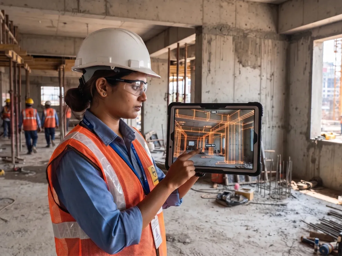 DeltaARBIM used on a construction site, for example construction site verification of a concrete frame against the model.