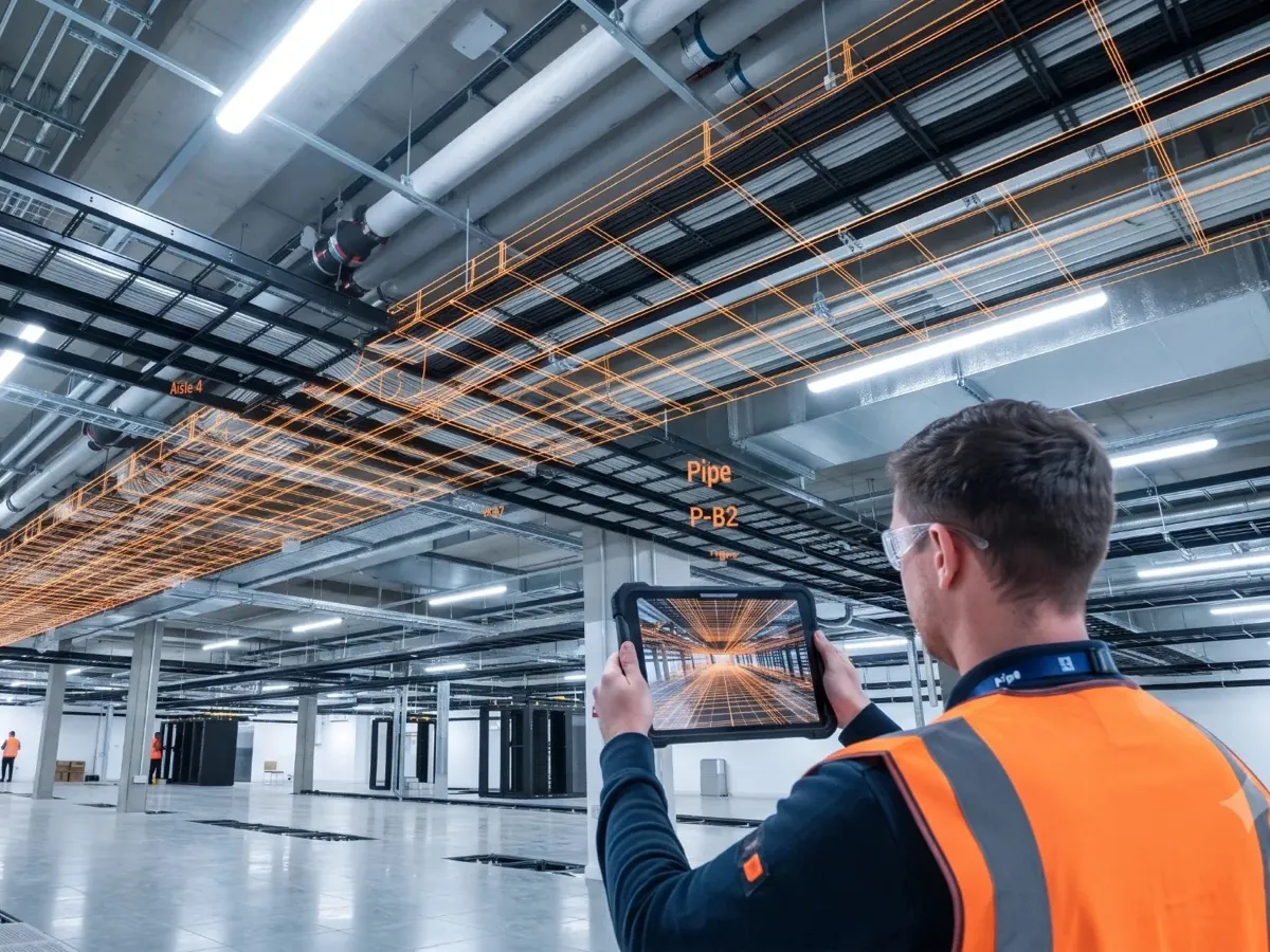 DeltaARBIM used in a data hall, for example data centre BIM verification of dense MEP runs, industrial BIM validation on live plant.
