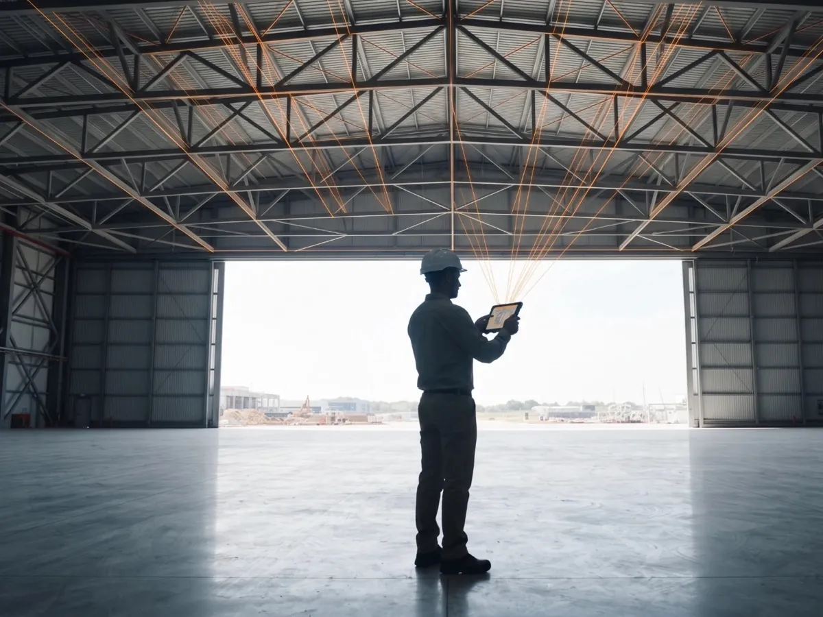 DeltaARBIM used on a defence facility, for example defense BIM validation inside an aircraft hangar.