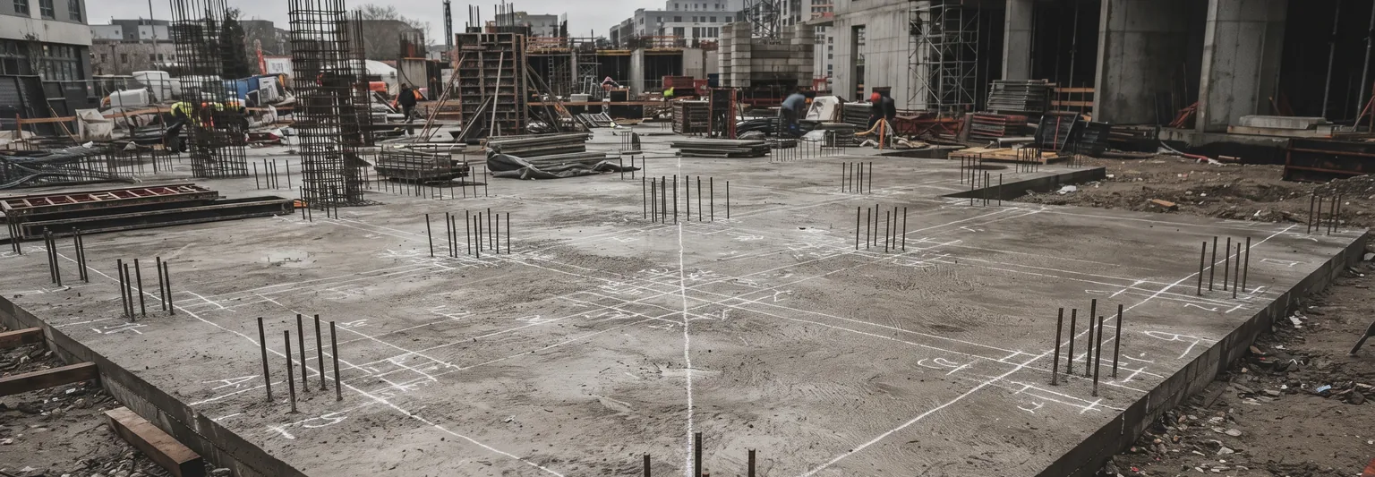 Grid lines set out on a concrete slab before the next pour