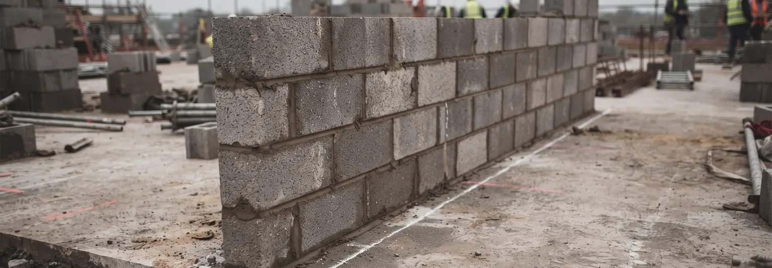 A blockwork wall built off the line shown on the drawing