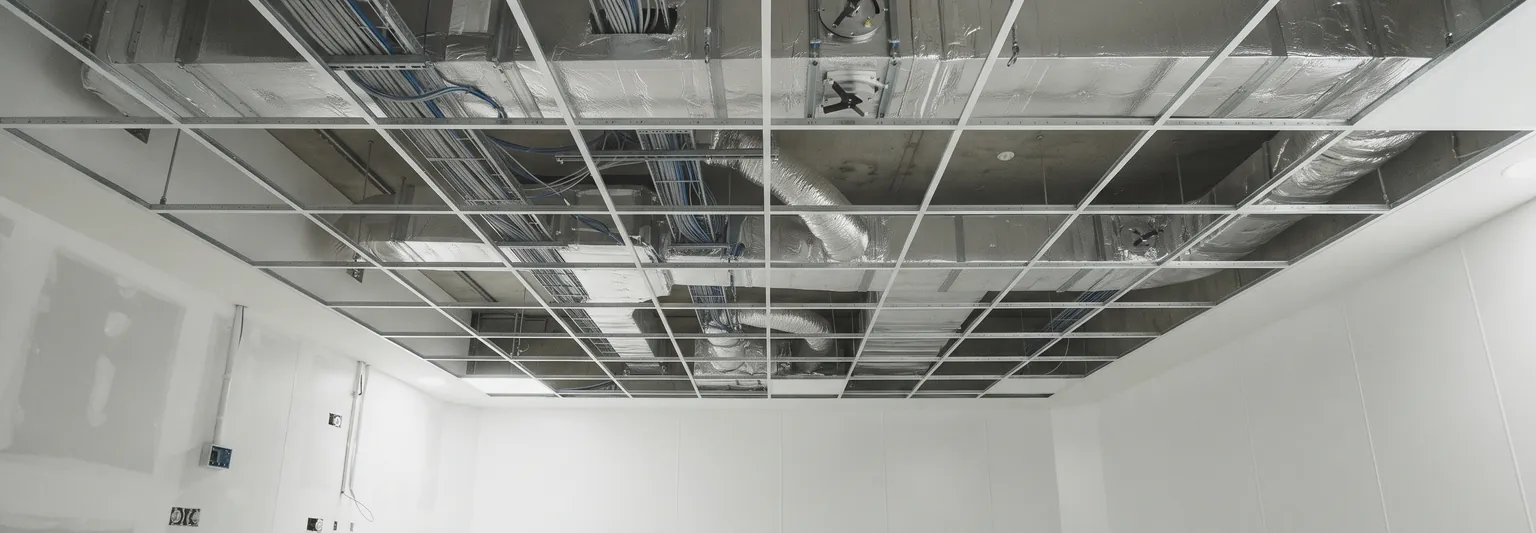 HVAC ductwork above an operating theatre ceiling before it is closed