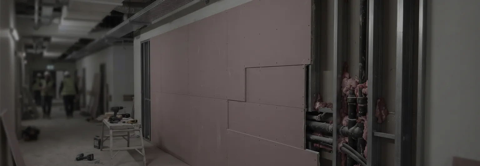 A double-layer rated wall under construction in a hospital corridor